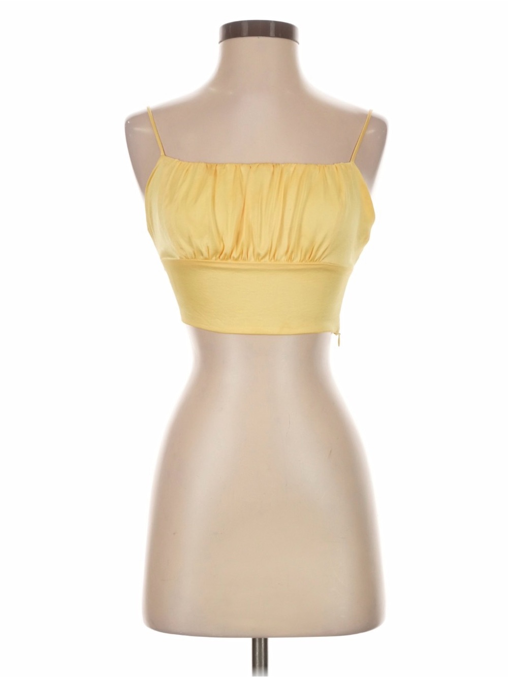 Wilfred Sonnet Ruched Satin Scoop Neck Crop Top Camisole Tank Top Yellow